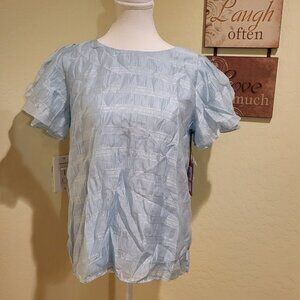 Vince Camuto ruffled flowy short sleeve blouse color: Sea Breeze NWT Sz: Small